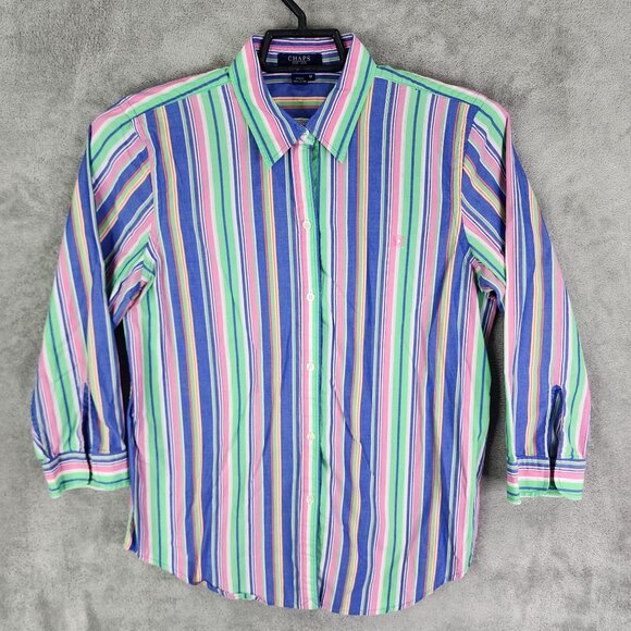 Mens Chaps Multicolor Striped Shirt Long Sleeve Button Down 100% Cotton Size M - Picture 2 of 8